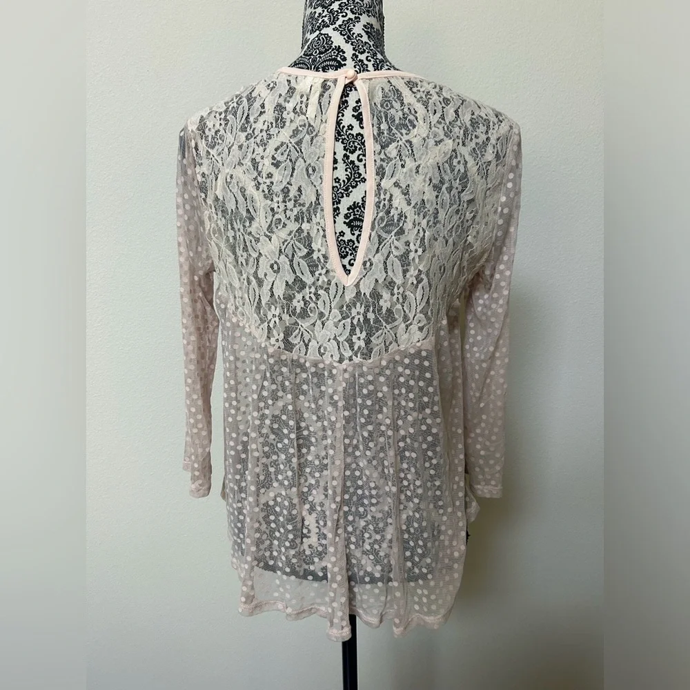 Frenchi Sheer Lace Polka Dot Babydoll Blouse Dusty Pink M - Picture 4 of 7